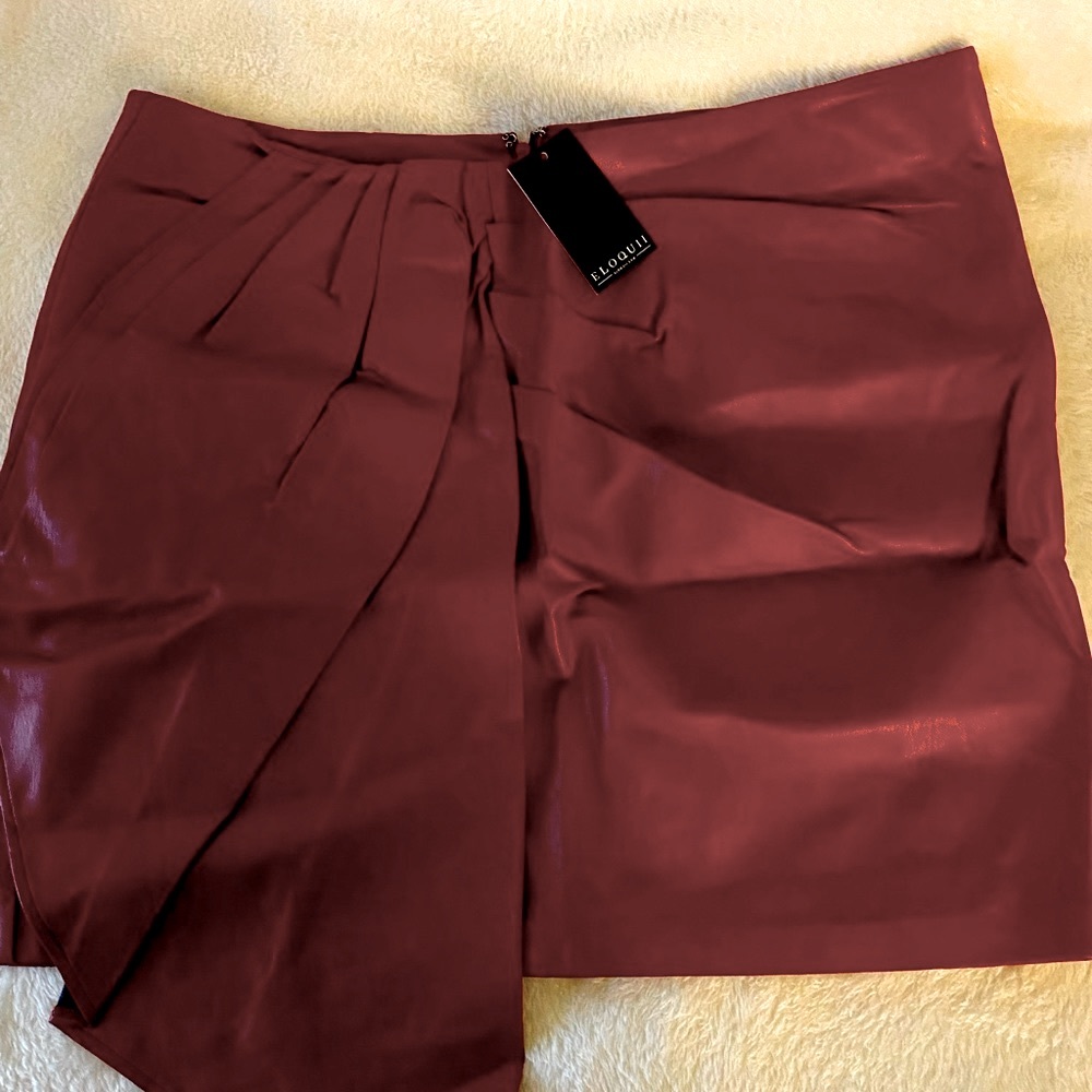 Eloquii Elegant Burgundy/Dark Red Faux Leather Mini Skirt